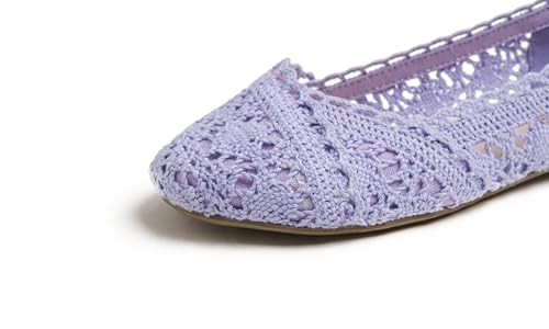 Image of FEVERSOLE Women's Comfort Breathable Knit Crochet Shoes Lace Ballet Flats
