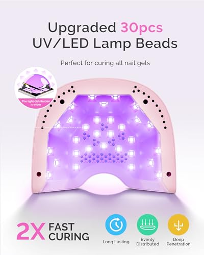 Image of MelodySusie Compact LED UV Nail Lamp with UV Gloves, P-PLUS30A Nail Dryer with Smart Sensor Cures All Gels, Especially Rhinestone Glue, Liner & Cat Eye Gel Polishes for Advanced DIY at Home, Pink