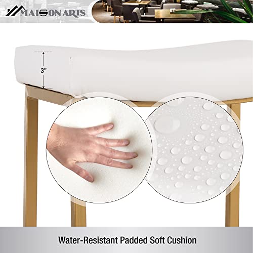Maison Arts White & Gold Bar Stools Set Of 4 Counter Height 24 Inches Saddle Stools For Kitchen Counter Backless Modern Gold Barstools Upholstered Faux Leather Stools Farmhouse Island Chairs #TOP4