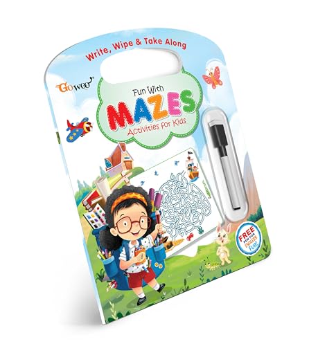 Image of Write, Wipe & Take Along Play With Mazes With Pen :- Interactive Maze Solving Fun for Children, fun reusable pen maze book, educational reusable maze workbook kids,