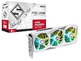 ASRock AMD Radeon RX 7600 Steel Legend 8GB OC GDDR6 128-bit 0dB Silent Cooling Graphics Card DisplayPort 7680 x 4320 HDMI 18 Gbps 3 Fans PCI Express 4