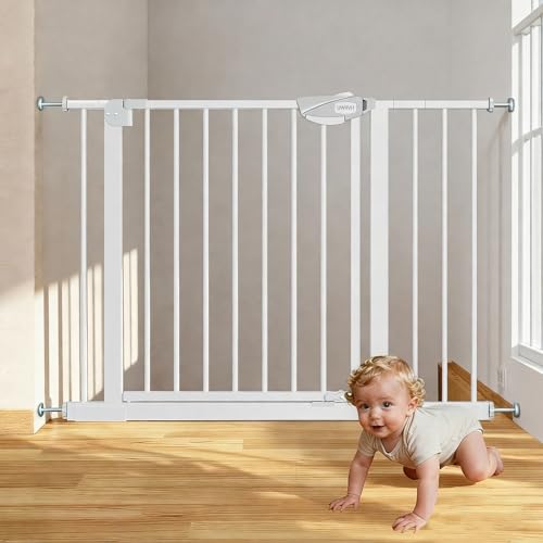 UWRVH Safety Gate for Stairs & Doorways, Auto-Close Baby Gate or Dog Gate – Pressure Mount No Drilling, 30" Tall All Metal Frame with Dual Locking System (White, 30" Tall 29"-43" Wide)