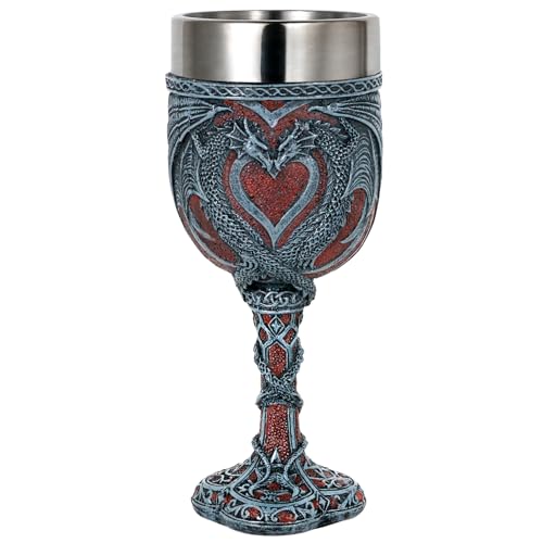 Medieval Double Dragon Wine Goblet - Valentines Dungeons and Dragons Wine Chalice Goblet - 7oz Stainless Steel Drinking Cup Party Idea Goblets Romantic Gift for Girl Girlfriend Wife