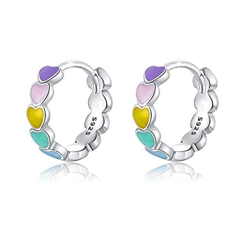 Colorful Heart Earrings S925 Sterling Silver Love Huggie-hoops Earrings
