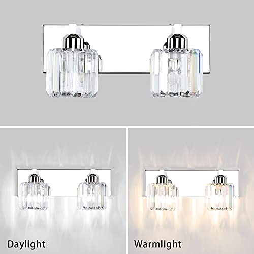 Image of Aipsun Bathroom Vanity Lighting Fixtures Crystal Vanity Lights for Bathroom 2 Lights Stainless Steel Wall Lighting Fixtures(Exclude Bulb)