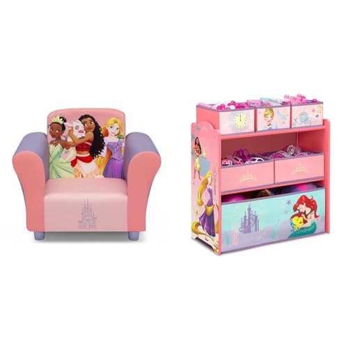 Delta Children Upholstered Chair, Disney Princess & Design & Store 6 Bin Toy Storage Organizer, Disney Princess