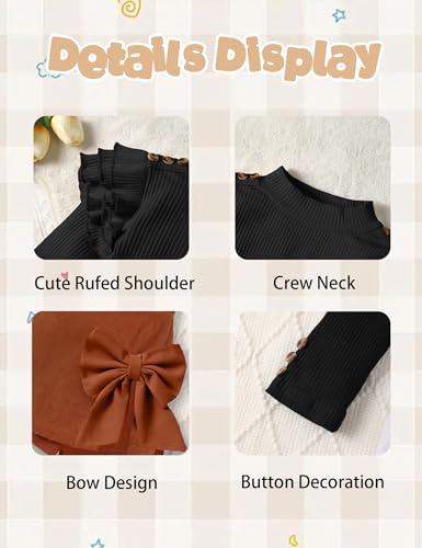 Image of Girls Clothes 2 Piece Ruffle Long Sleeve Shirt Top and Bow Plaid Skirt Set Girls Fall Winter Outfits 6-16 Years