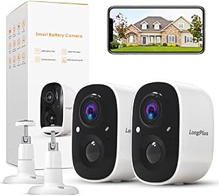 LongPlus Wireless Outdoor Security Camera, Battery Powered Cameras for Home Security Wireless WiFi with Night Vision, Motion Detection,Siren Alarm,Spotlight,2Way Audio (White 2 Pack)