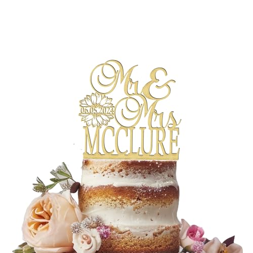 Mr. & Mrs. Sunflower Cake Topper – Personalized rustic design