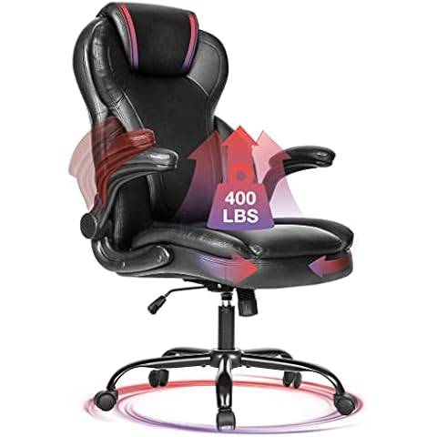 Big and Tall Office Chair 400lbs-Heavy Duty Executive Desk Chair with Extra Wide Seat, High Back Ergonomic Leather Computer Chair with Tilt Rock&Tension, Padded Armrests-Black Cover
