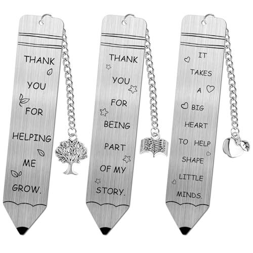 3PCS Metal Bookmark Bulk Teacher Appreciation Gifts, Thank You for Helping Me Grow Bookmarks with Tassel for Teachers, Women, Men, Graduation Gift from Students (Teachers Gift)