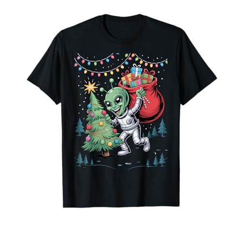Alien Christmas Tree Lights Funny Holiday Sci Fi Humor Camiseta
