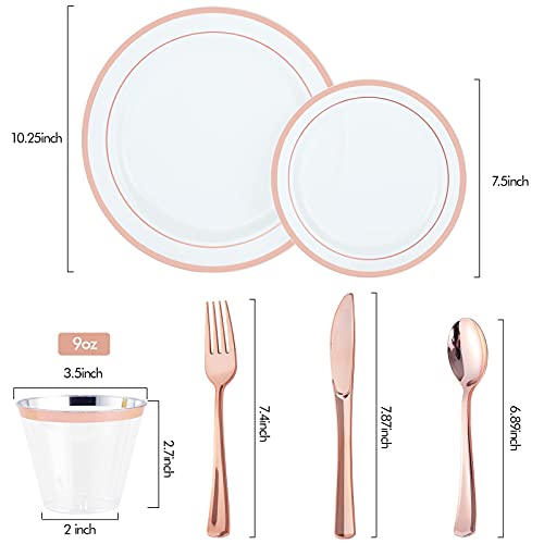 600 Piece Rose Gold Dinnerware Set–200 Gold Plastic Plates–Set Of 300 Rose Gold Plastic Silverware–100 Gold Plastic Cups–Disposable Gold Plastic Dinnerware Set For Party Or Wedding(100 Guests) #TOP2