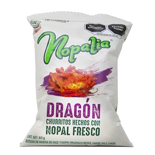 Nopalia Churritos de Maíz y Nopal Orgánico Fresco, Sabor Dragón, 80g, 1 Unidad