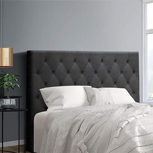 Artiss Double Bed Headboard Headboards Tufted Beds Head Frame Base Upholstered with Charcoal Faux Linen Fabric Foam Wood, 146 x 120 x 8cm, Modern Design