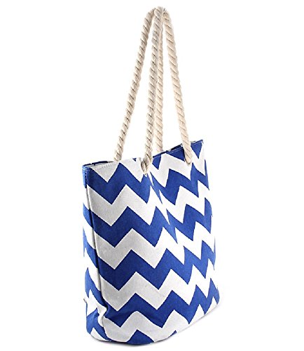 Zig Zag Navy Chevron Beach Tote Rope Handles Bag (Navy)2