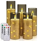 Nasjac Velas LED Eléctricas Sin llama, 5PCS Velas Luces de Pila Con Control Remoto, Impermeables Luz de Té de Vidrio,...