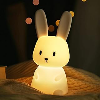 YNDE Night Light Kids Cute Bunny Baby LED Lamp 7 Colour Changing Portable Animal Silicone Lights USB Chargeable Rabbit Night Lamp for Children Toddler Bedside Light Bedroom Touch Nightlight Multicolor