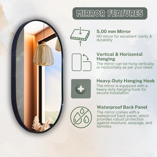 Image of Metal Frame Mirror Glass for Wall /Aluminium Circular Bathroom Wall Mirror 18x24 Inch /Mirror for Bathroom /Bedroom /Living Room /Entryway /Dressing Room /Decorative /Vanity| AFM1824A4