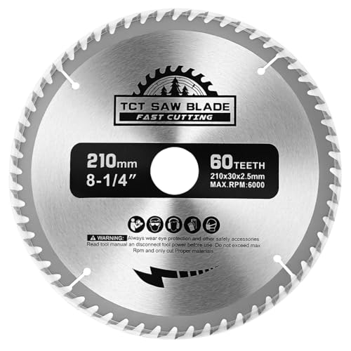 Flintronic 1PC Hoja de Sierra Circular para Madera, Hoja de Sierra Circular 210 x 30 mm 60 Dientes, Ho-ja de Sier-ra Circul-ar de Corte Fino, para Madera, Paneles de Yeso, Laminado, Plástico