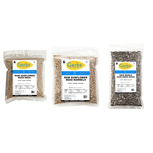Gerbs Raw Sunflower Bundle, 6 Total Pounds (Raw Sunflower Meal, Raw Sunflower Kernels & Raw Whole Sunflower Seeds) Top 14 Food Allergen Free, Non Gmo, Kosher, Made In Rhode Island #TOP20