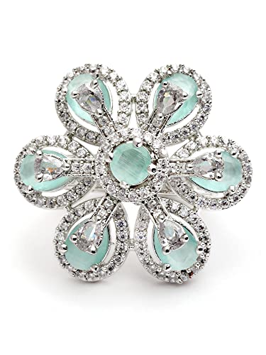 Image of Karatcart Platinum Plated Elegant Austrian Crystal Adjustable Leaf Ring for Women and Girls