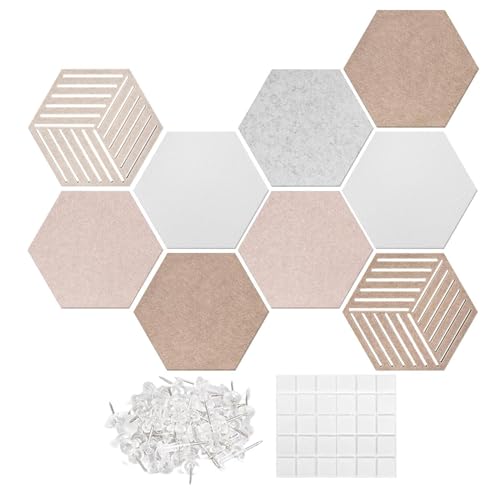 Tablón de anuncios de pared - 30 x 26 cm hexagonal, decoración del hogar, juego de pared de cuadros, paneles acústicos | Pizarra fotográfica para dormitorio, salón, oficina, escuela, aula, bricolaje