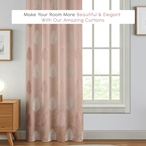 Image of FRESH FROM LOOM Anti-Wrinkle 6ft Curtains | Premium Jacquard Design | Sun Blocking 80% | Ideal for Doors & Large Windows, Luxury Curtain (6ft, Dusty-Rose, 2pc Set)