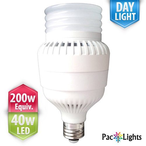 [100-120v ONLY, Residential Version] PacLights Ultra200 Performance LED Light Bulb 40-watt, Daylight/Bright White, 200w Equivalent Replacement (3458 lumens), E26 Medium Base