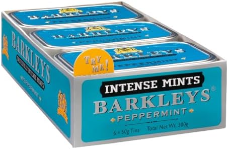 Barkleys Peppermint Breath Mints - Breath Mint, Mints Travel Size, After Dinner Mints, Peppermints Breath Freshener, Peppermint Candy in Reusable Classic Travel Tins, Vegan, 6 Pack - 50 Count Each