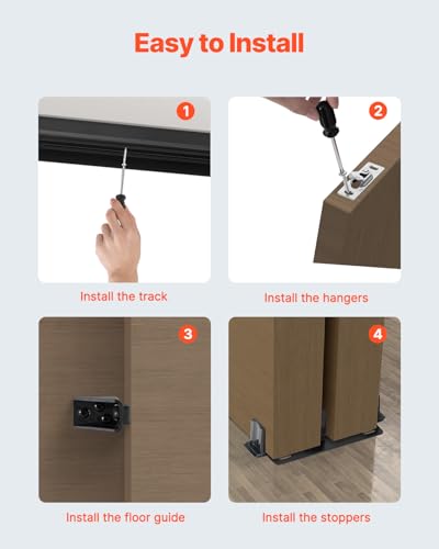 Image of VEVOR Bypass Door Hardware, 4ft Heavy Duty Bypass Sliding Door Hardware Kit, Aluminum Alloy Sliding Closet Door Hardware Set with Finger Pulls, for 2 Door System, Fit Door Thickness 1 3 /8 inch - 1 3 /4 inch