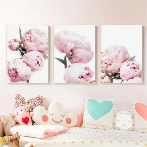 Lienzo Con Estampado de Rosas Set de 3 Cuadros Nórdicos Abstractos 50x75cm de Alta Definición