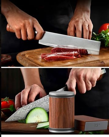 SHARPCRAFT™ Professional Knife Sharpening System with Dual Angle Guide, Diamond Grinding Disc, Silicone Feet, Wood Grain Finish