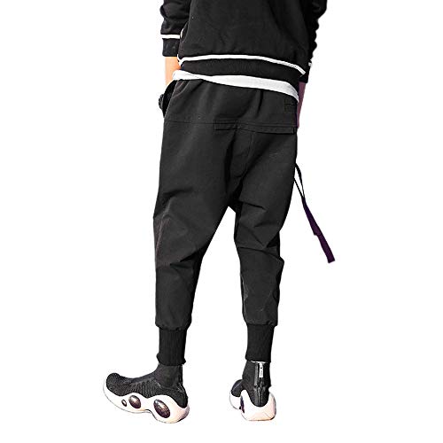 Rljt Jin Mens Elastic Waist Harem Pants Jogger Stretchy Sweatpants Hip Hop Drawstring Individuality Male Fit Baggy Trousers For Pockets (X-Large) Black #TOP5