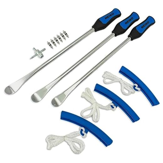 NEIKO 20601A 14.5” Steel Tire Spoons Tool Set, Tire Tools Include 3 Piece Tire Spoons, 3 Piece Rim Protector, Valve Tool, 6 Piece Valve Cores, Motorcycle Tire Changer, Dirt Bike Tire Levers