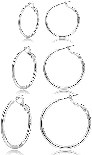 4mm Thick Silver Chunky Earrings Steling Silver Post Hoops Earrings For Women Hollow Tube Hoop Earrings Thick Chunky Silver Hoops Hypoallergenic Lightweight Silver Hoop Large Earrings 20/30/40/50/60MM
