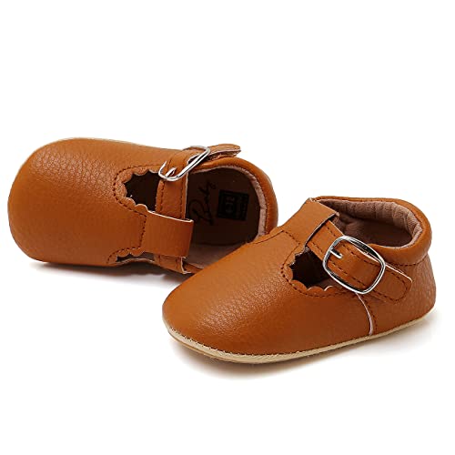 Rvrovic Baby Girl Moccasins Princess Sparkly Mary Jane Dresses Shoes Premium Lightweight Soft Sole Crib Shoes Toddler Shoes(12-18 Months Toddler,A1-Brown) #TOP2