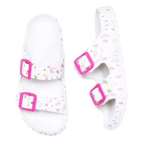 Image of INMINPIN Boys Girls Double Buckle Slide Sandals Comfort Beach Pool Shower Slippers Adjustable Indoor Outdoor Little Kid /Big Kid