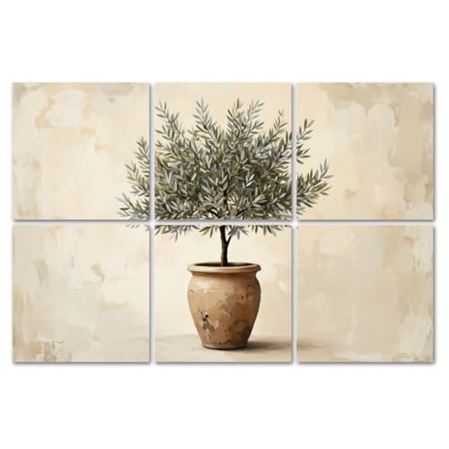 6 Pack Art Acoustic Panels Sound Absorbing Olive Tree Rustic Botanical Antique Vintage Potted Plant Textured Pot Decorative Soundproof Wall Panels Self Adhesive for Home Recording Studios 72"x48"