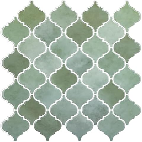 Arabesque Peel and Stick Backsplash for Kitchen, Thicker Design 3D Self Adhesive Wall Tiles, 12"x12" Peel and Stick Wall Tiles, Mix Green 10-Sheet Stick on Tiles for Kitchen and Bathroom. Cover