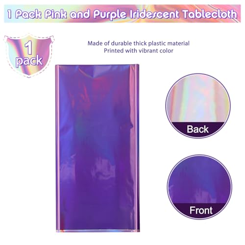 Image of 1 Pack Ombre Iridescent Pink and Purple Plastic Tablecloths, Shiny Disposable Laser Rectangle Table Covers Holographic Foil Tablecloth Iridescent Kpop Birthday Bridal Party Decoration, 54x108 Inch