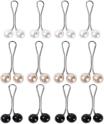 12Pcs Multicolor Headscarf Pearl Pins Clips U Shape Hijab Scarf Lady Muslim Scarf Shawl Clips Scarf Brooches Pin Women Jewelry Accessories (White, Gold, Black)