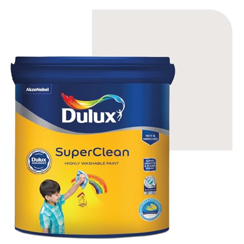 Image of Dulux SuperClean Interior Emulsion Paint For Walls | Soothing Sheen & Rich Finish | Washable & Easy To Clean | Water Based Durable Paint, White (4L, Pale Shadow)