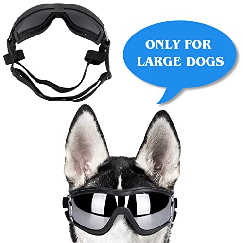 Image of Qpets Nylon Adjustable Dog Goggles Sunglasses For Outdoor Walking,Windproof Dustproof Goggle For Dogs Uv Protection Color Reflective Goggles For Medium Or Large Dog Fun Goggle For Dogs Black,1 Count