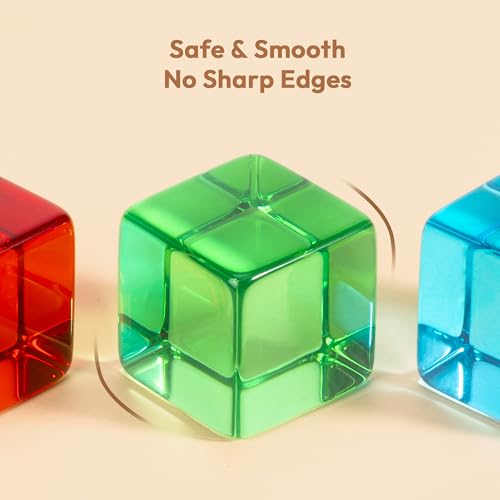 Image of Woodtoe Large Building Blocks for Toddlers, Montessori Stacking Toys for 1 2 3 4 Year Old Baby Boys Girls, No Choking Hazard, Big Acrylic Gem Cubes Rainbow Blocks, STEM Sensory Toy Gifts for Kids 1-3