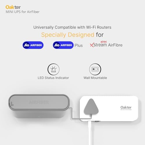 Image of Oakter Mini UPS for AirFiber and AirFiber Plus WiFi Routers | 6x2000 mAh Battery | Power Backup Upto 4 Hours | 12 Months Warranty for UPS | Current Surge & Deep Discharge Protection AirFiber V3.0