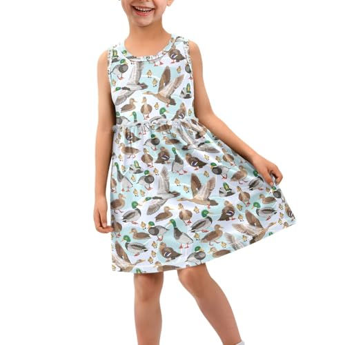 Mallard Ducks Girl Sleeveless Tank Dress Wild Birds Crewneck Twirl Swing Dress for Kids 6T