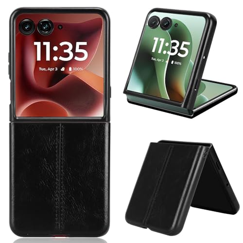 Étui Motorola Razr 50 Ultra 2025 en cuir PU rétro noir mince