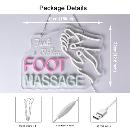 Image of Foot Massage Neon Sign,Foot Spa Wall Decor Dimmable LED Light Sign | Massage Neon Lights Hanging Wall Art Decoration for Foot Relax Room Foot Baths Spa Salon Wellness,USB Powered,16.1*12.6in