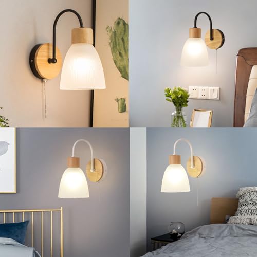 Aplique de pared E27 nórdico de cristal negro y madera con interruptor 7
